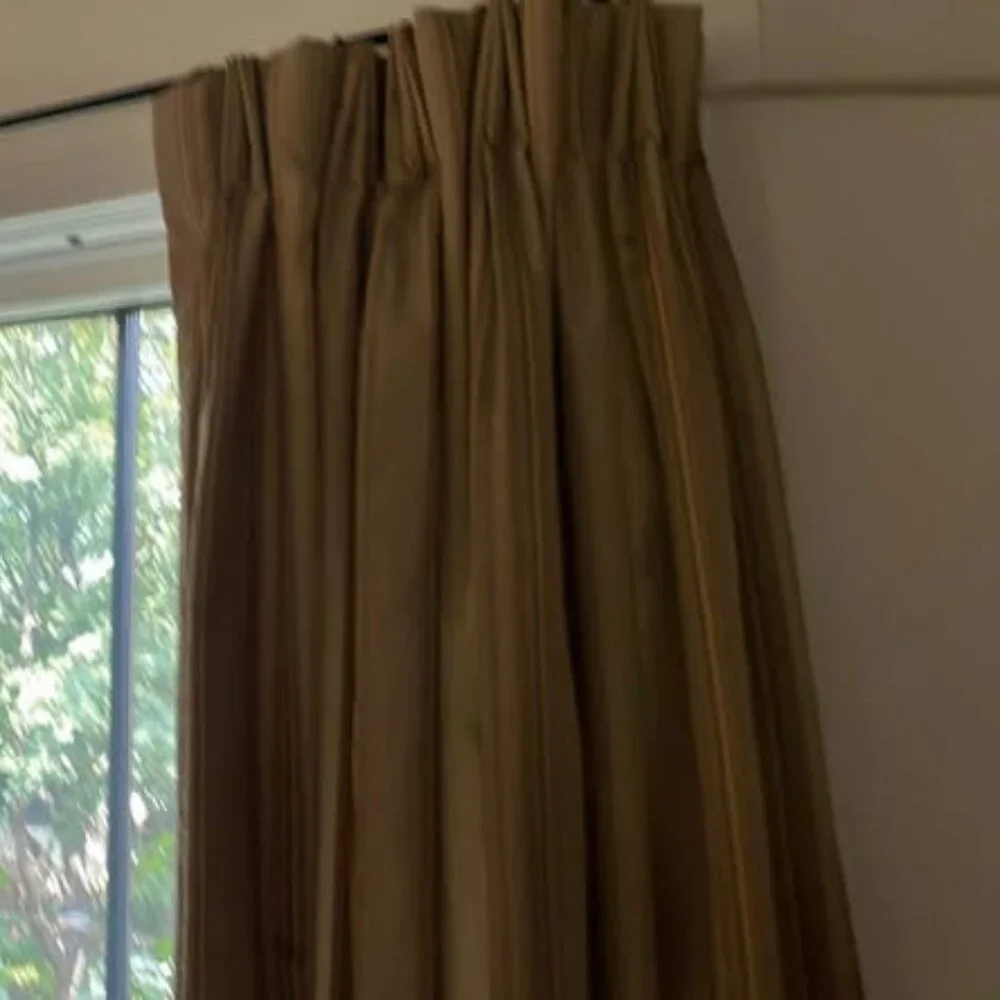 Calico Home Lined 32W x 92L Striped Pleated Silk Drapes. Set of 2
